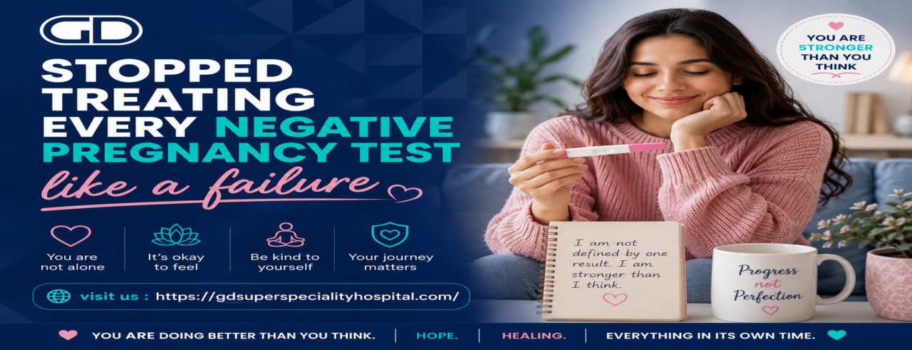 Woman holding a negative pregnancy test and choosing hope over failure.